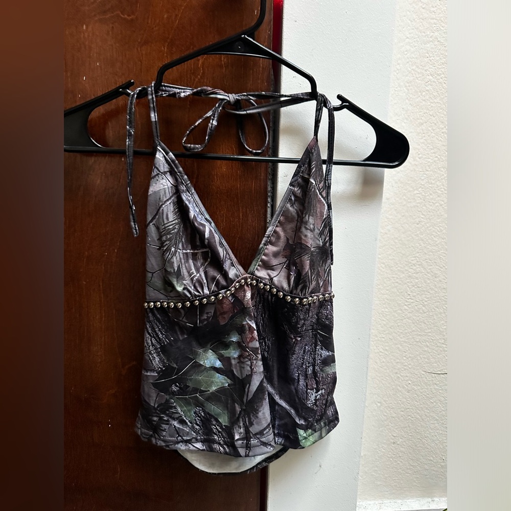 halter camo top with beads